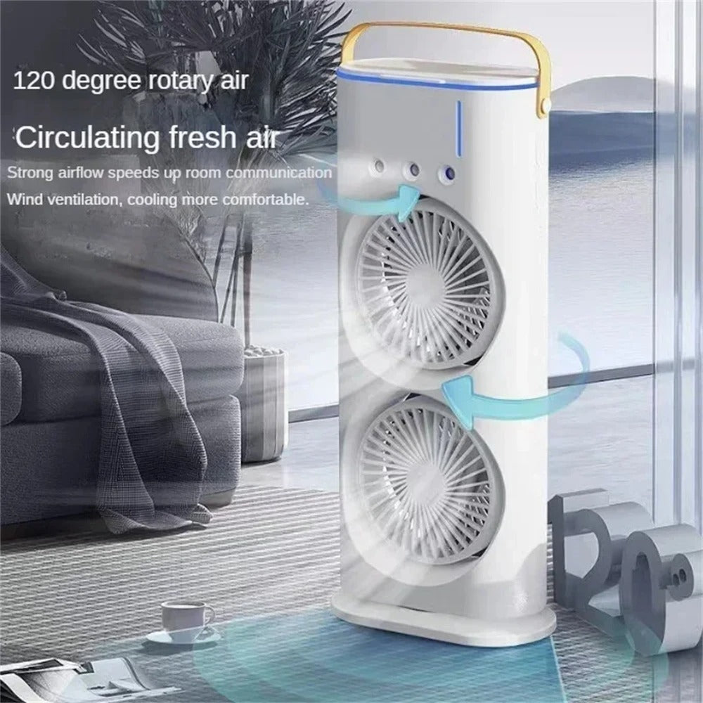 2 In 1 Dual Fan Three Hole Spray Humidification Fan Summer Office Home Air Cooling Fan With 7 Colorful Night Lights Humidifier