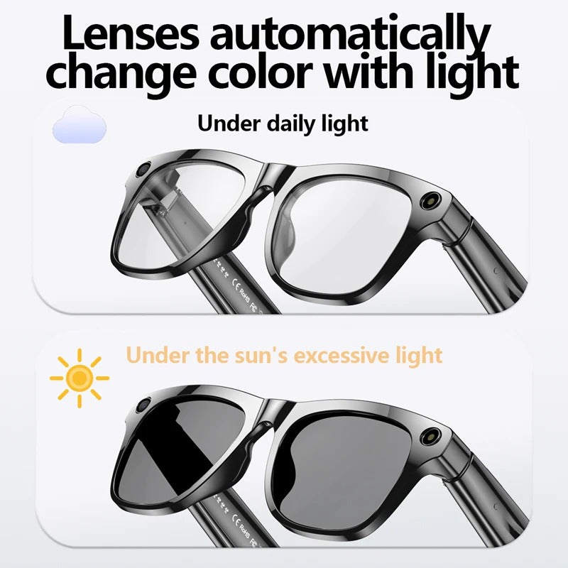 4K AI Smart Photochromic Glasses Multifunction Camera Bluetooth Call Voice Assistant Music Player Translate Glasses For Xiaomi - Buglass