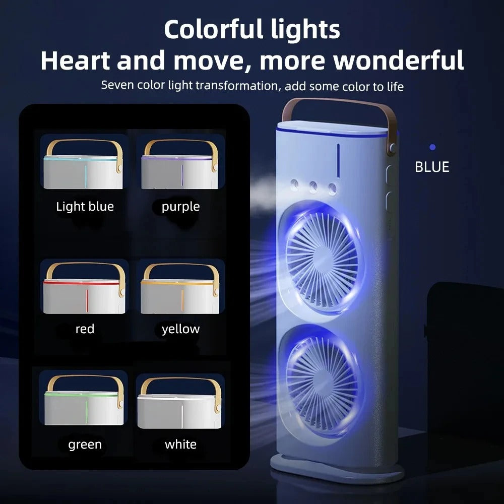 2 In 1 Dual Fan Three Hole Spray Humidification Fan Summer Office Home Air Cooling Fan With 7 Colorful Night Lights Humidifier