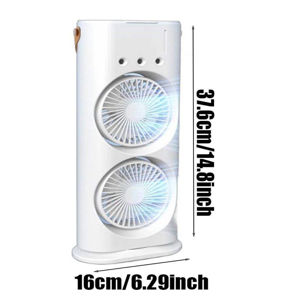 2 In 1 Dual Fan Three Hole Spray Humidification Fan Summer Office Home Air Cooling Fan With 7 Colorful Night Lights Humidifier