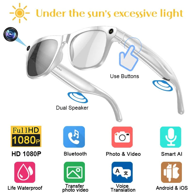 4K AI Smart Photochromic Glasses Multifunction Camera Bluetooth Call Voice Assistant Music Player Translate Glasses For Xiaomi - Buglass