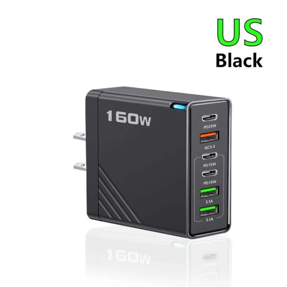 160W Multi Ports USB Type C Charger Fast Charging Phone Charger Adapter For iPhone Samsung Xiaomi Huawei UK/EU/US Plug Wall Charger - Buglass