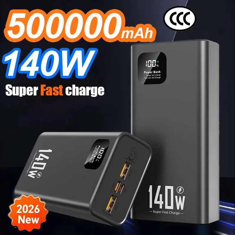 500000mAh 140W Power Bank High Capacity PD 22.5W Super Fast Charging Portable Battery Charger for iPhone 12-17 Samsung - Buglass