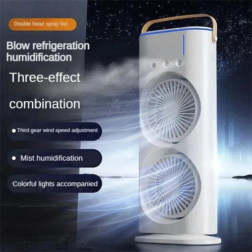 2 In 1 Dual Fan Three Hole Spray Humidification Fan Summer Office Home Air Cooling Fan With 7 Colorful Night Lights Humidifier