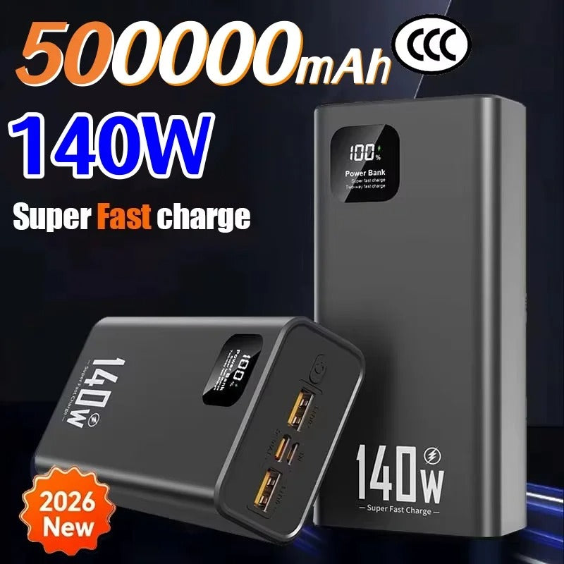 500000mAh High Capacity Power Bank 140W PD 22.5W Super Fast Charging Portable Battery Charger for iPhone 12-17 Samsung