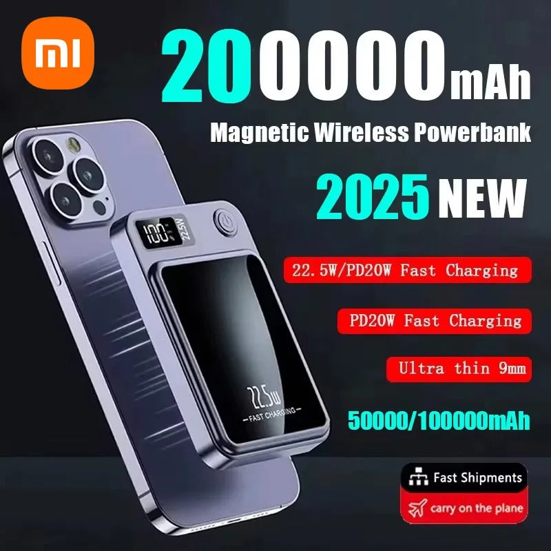 Xiaomi 200000mAh Power Bank Magnetic Wireless 22.5W Ultra Capacity Super Fast Charging Power Bank For IPhone16 Samsung 2025 - Buglass