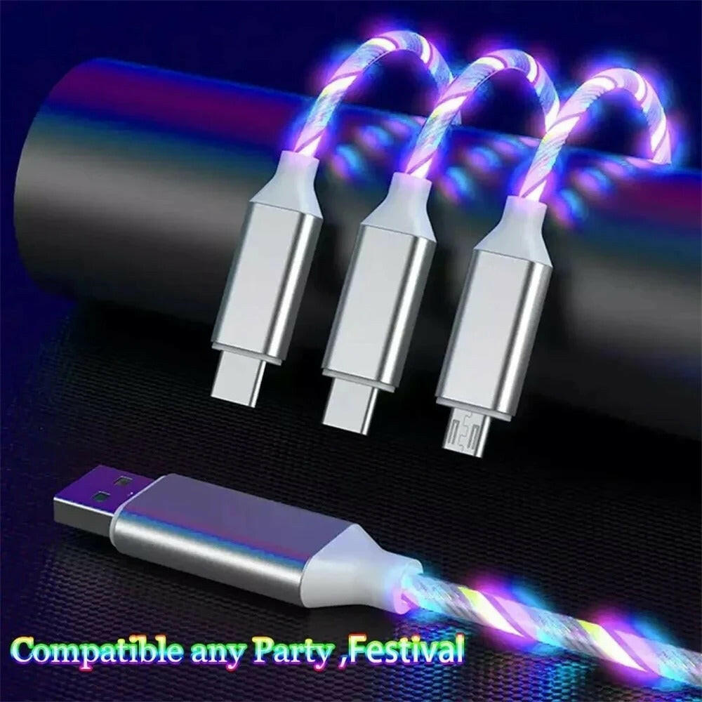 NNBILI Glowing LED Light USB 3 IN 1 cable Phone Fast Charging Charger Luminous Type C Cable For Xiaomi iPhone Phone Accessories.