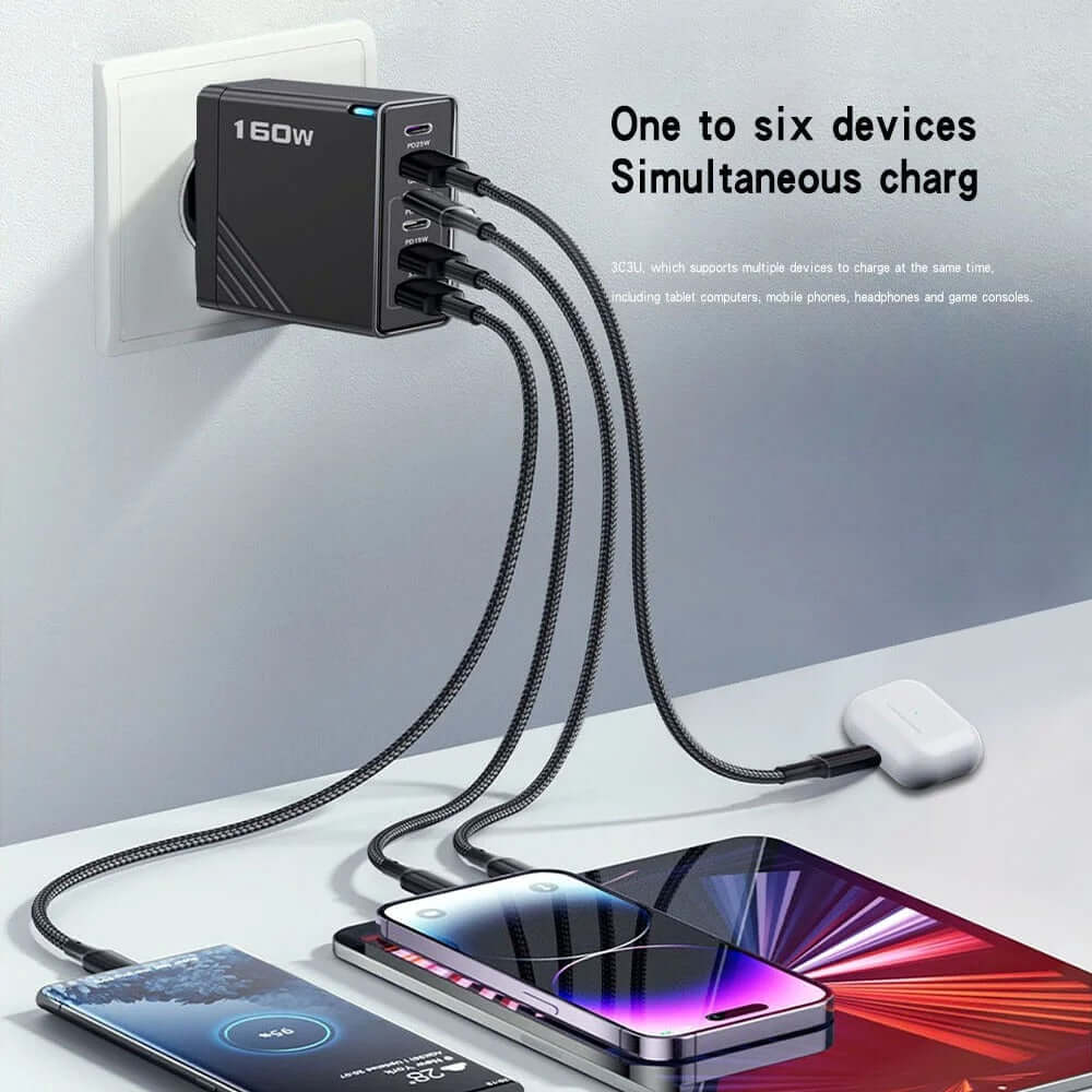 160W Multi Ports USB Type C Charger Fast Charging Phone Charger Adapter For iPhone Samsung Xiaomi Huawei EU/US Plug Wall Charger