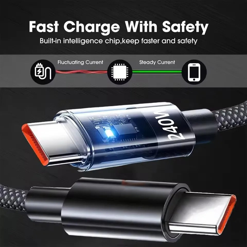 240W Nylon Cable USB Type C Super Fast Charging Cable For Samsung Xiaomi Huawei Honor LED Digital Display Fast Charger Data Cord - Buglass