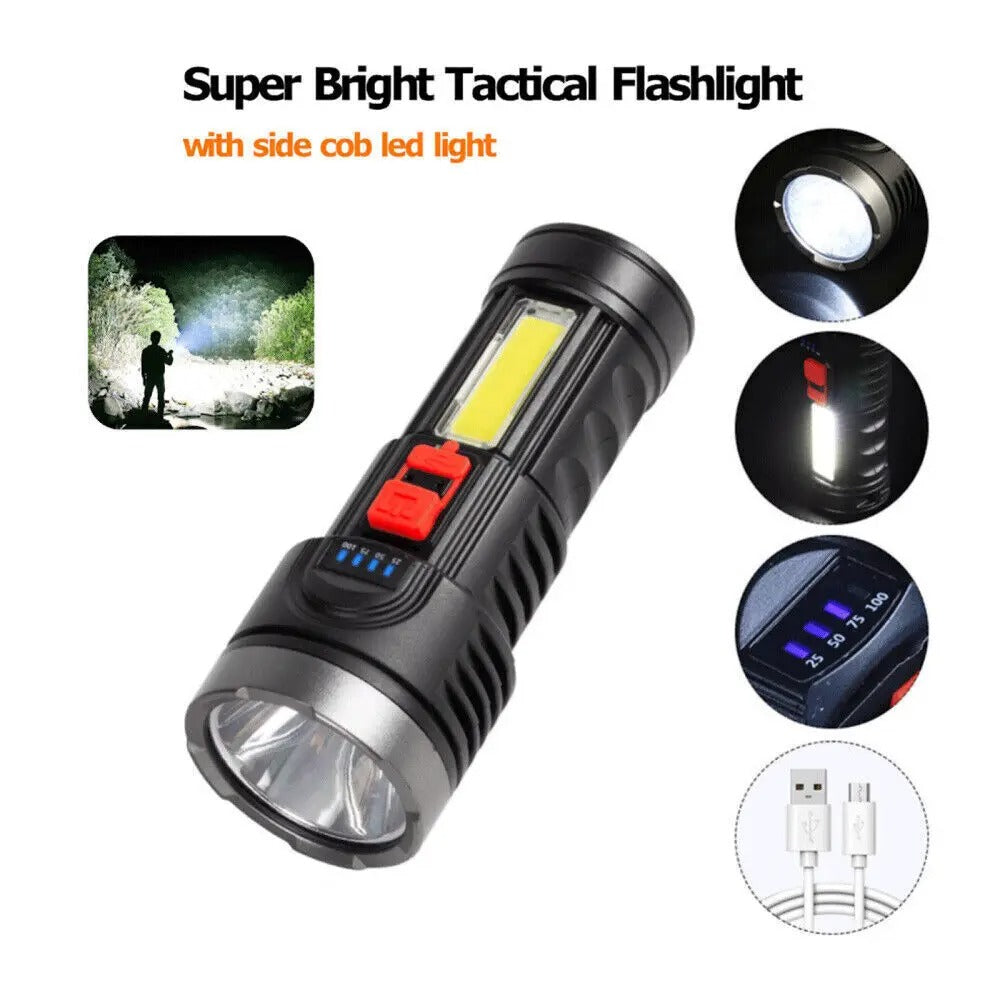 1/2pcs High Strong Power Led Flashlights Tactical Torch with Display Light USB Charging Camping Fishing Emergency Zoom Lantern - Buglass