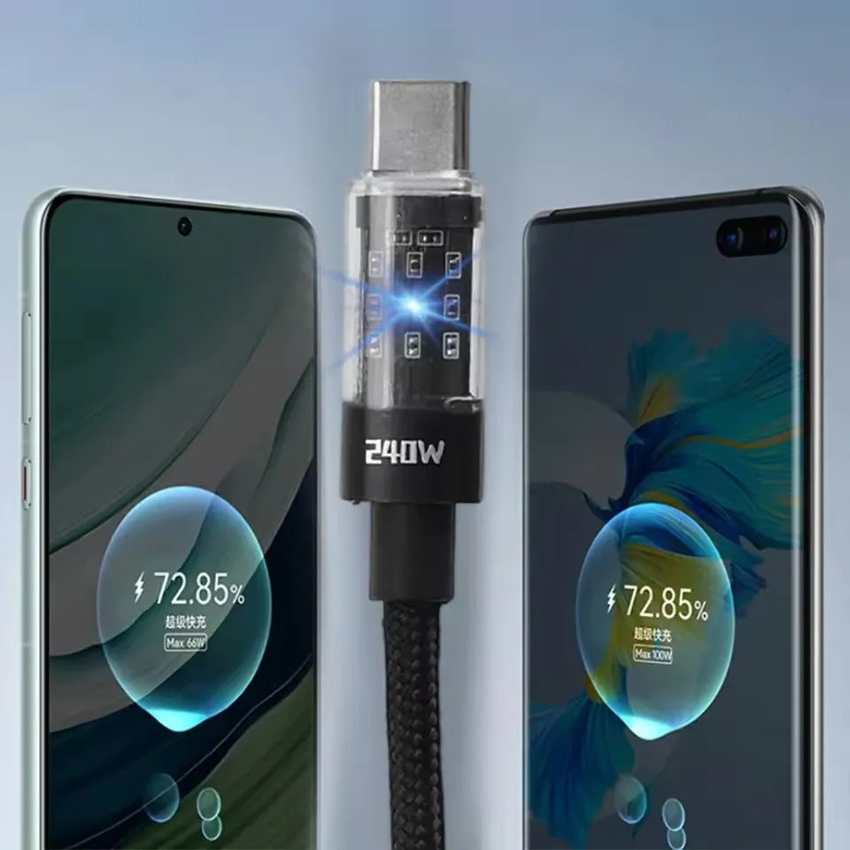 240W Nylon Cable USB Type C Super Fast Charging Cable For Samsung Xiaomi Huawei Honor LED Digital Display Fast Charger Data Cord - Buglass