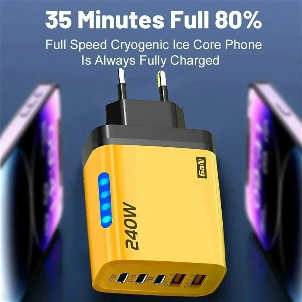 USB C GaN Charger 240W 5 in 1 Fast Charging Phone Charger Power Adapter For iPhone Samsung Xiaomi Type C EU/US Plug Wall Charger - Buglass