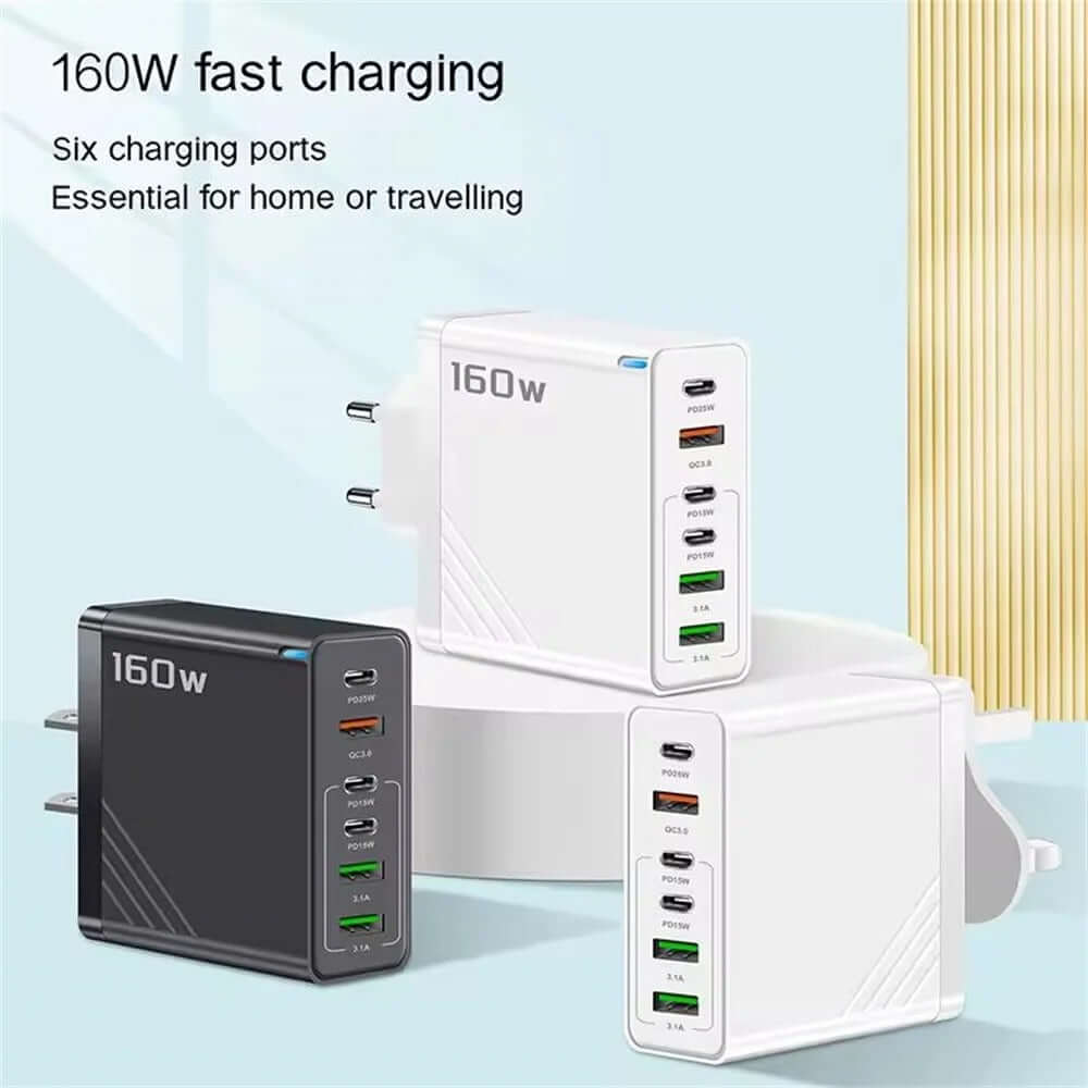 160W Multi Ports USB Type C Charger Fast Charging Phone Charger Adapter For iPhone Samsung Xiaomi Huawei EU/US Plug Wall Charger