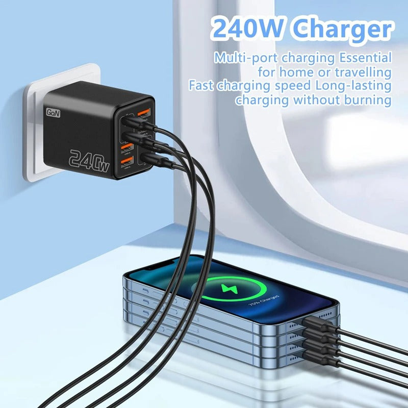 240W 8 Ports USB PD Phone Charger Super Fast Charging Adapter QC3.0 USB C Type C Mobile Phone Charger For iPhone Samsung Xiaomi
