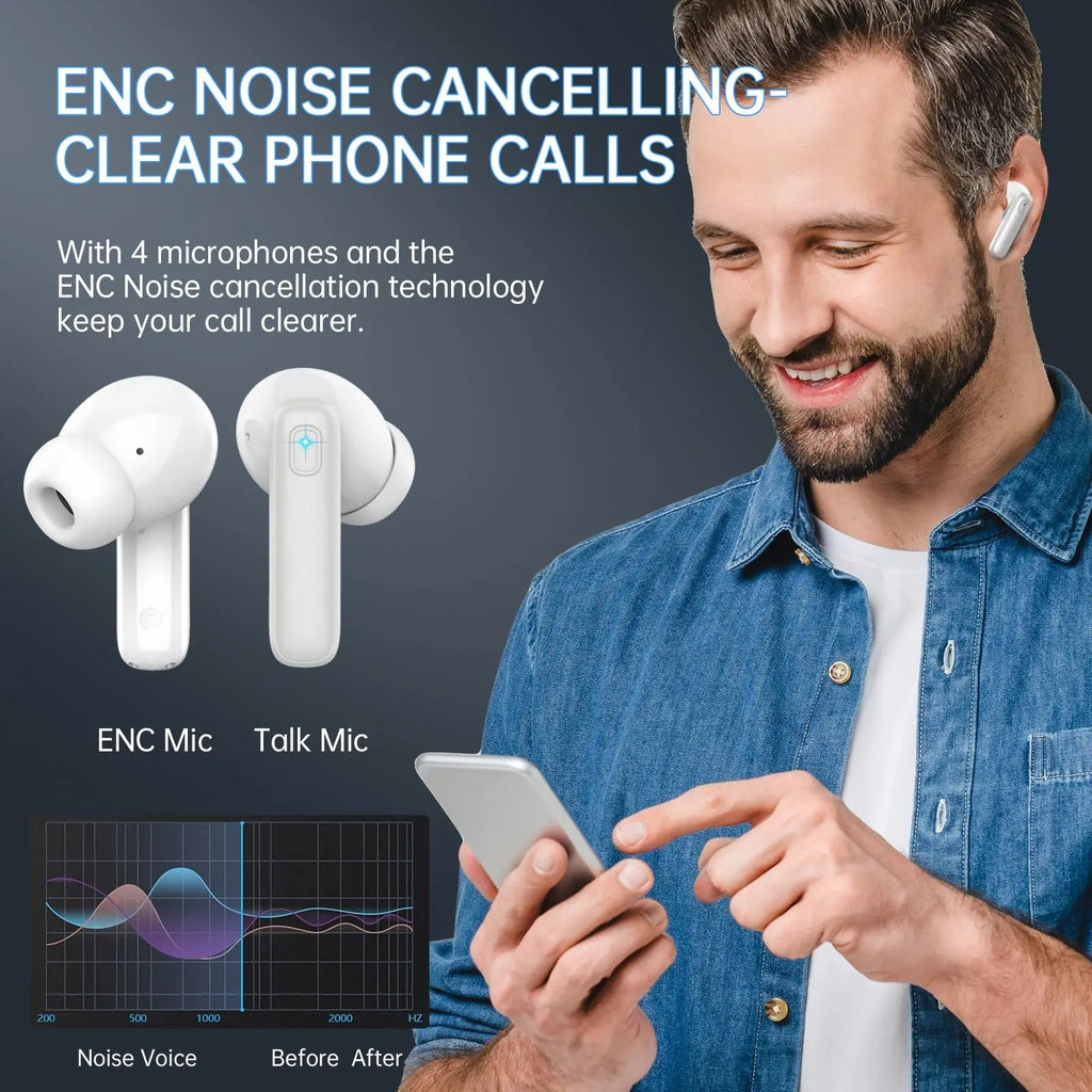 Bluetooth 5.3 Earbuds 40H Playtime, Hi-Fi Sound w/ENC Mic, IPX7 Waterproof, Comfort Fit Wireless Earphones for iOS Android