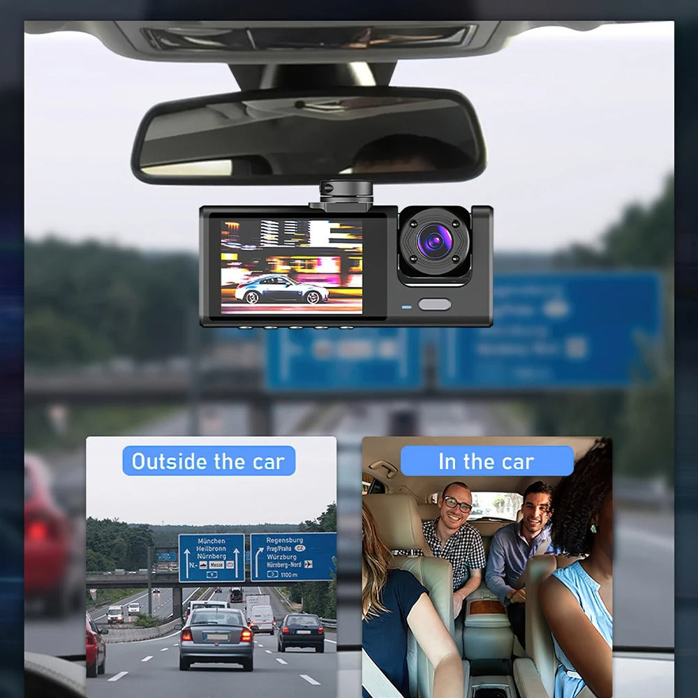 3 Channel Car Camera IR Night Vision 1080P 3-Lens Inside Vehicle Dashcam With 32GB Memory Card Loop Recording Car DVRs Camera - Buglass