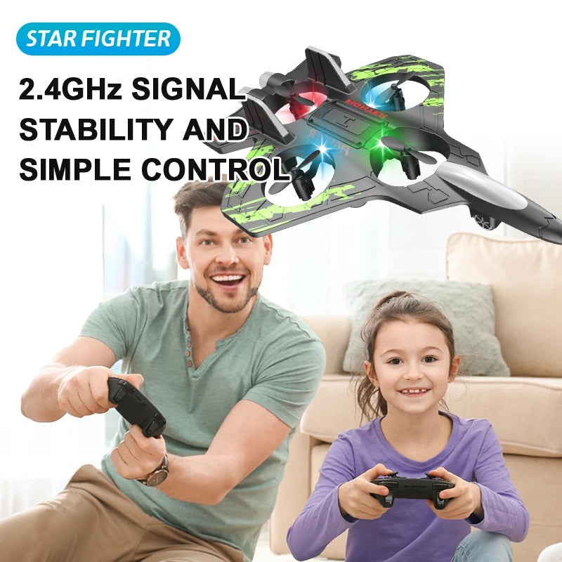 Glider Flying Helicopter RC Hobby Jet Plane 2.4G Stunt Remote Control Foam Fighter Airplane Toy With Light - Buglass