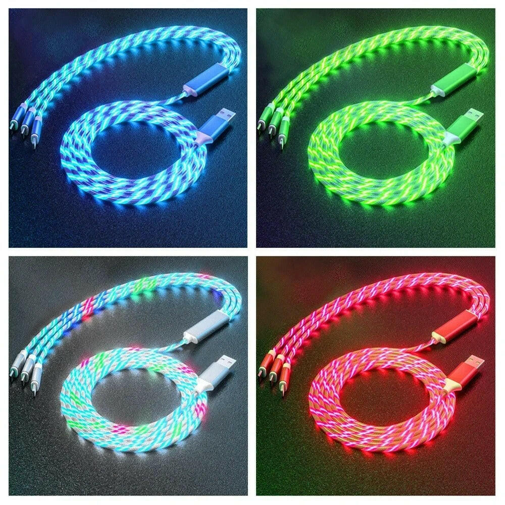 NNBILI Glowing LED Light USB 3 IN 1 cable Phone Fast Charging Charger Luminous Type C Cable For Xiaomi iPhone Phone Accessories.
