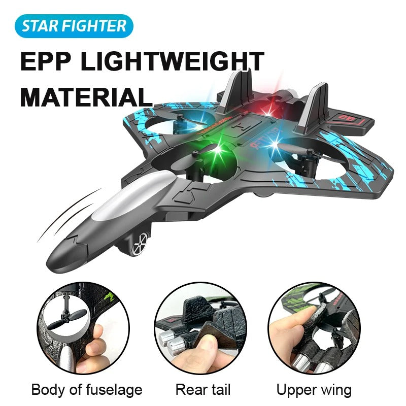 Glider Flying Helicopter RC Hobby Jet Plane 2.4G Stunt Remote Control Foam Fighter Airplane Toy With Light - Buglass
