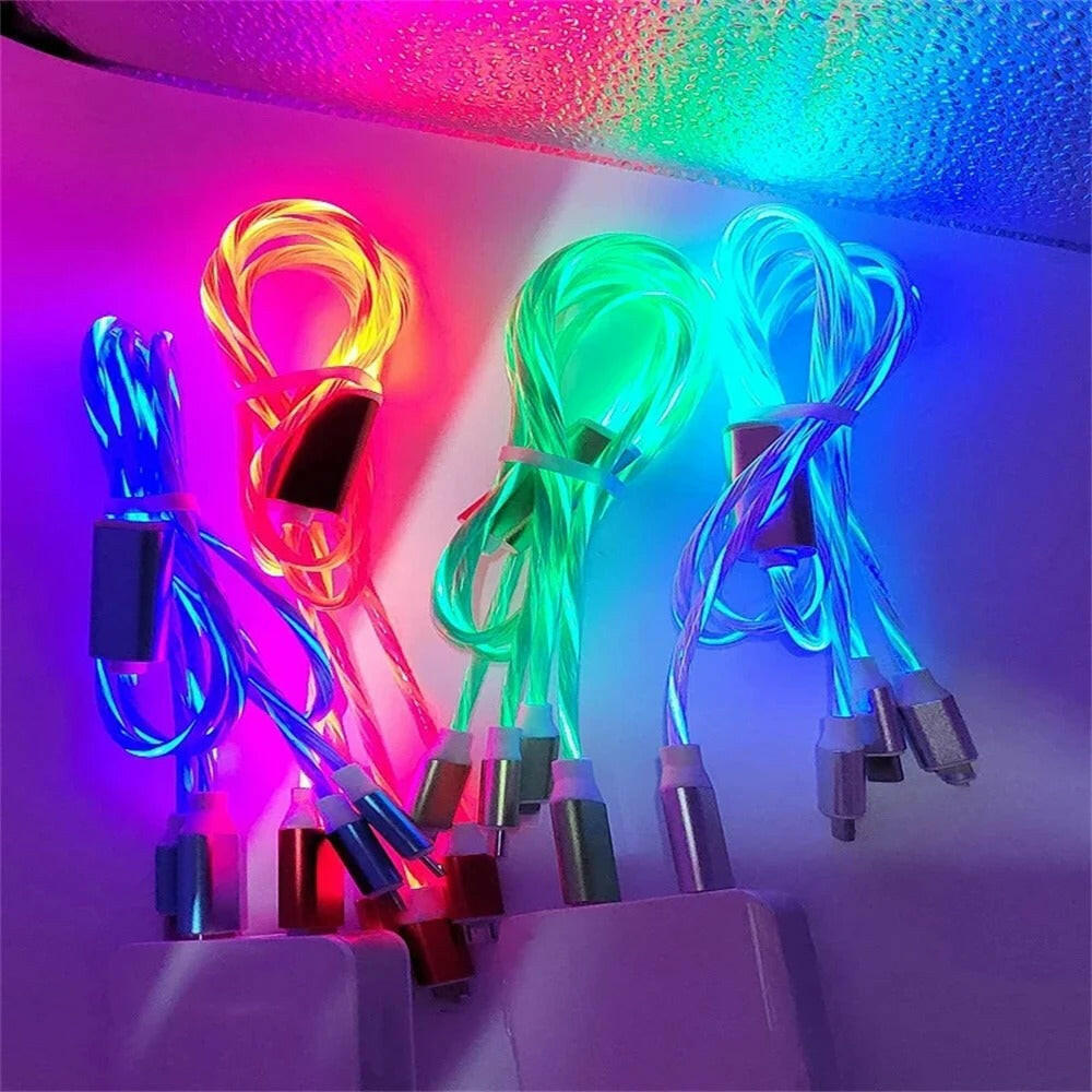 NNBILI Glowing LED Light USB 3 IN 1 cable Phone Fast Charging Charger Luminous Type C Cable For Xiaomi iPhone Phone Accessories.