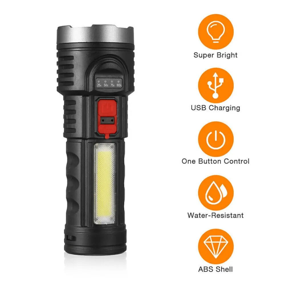 1/2pcs High Strong Power Led Flashlights Tactical Torch with Display Light USB Charging Camping Fishing Emergency Zoom Lantern - Buglass