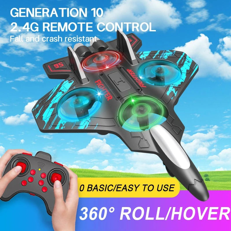 Glider Flying Helicopter RC Hobby Jet Plane 2.4G Stunt Remote Control Foam Fighter Airplane Toy With Light - Buglass