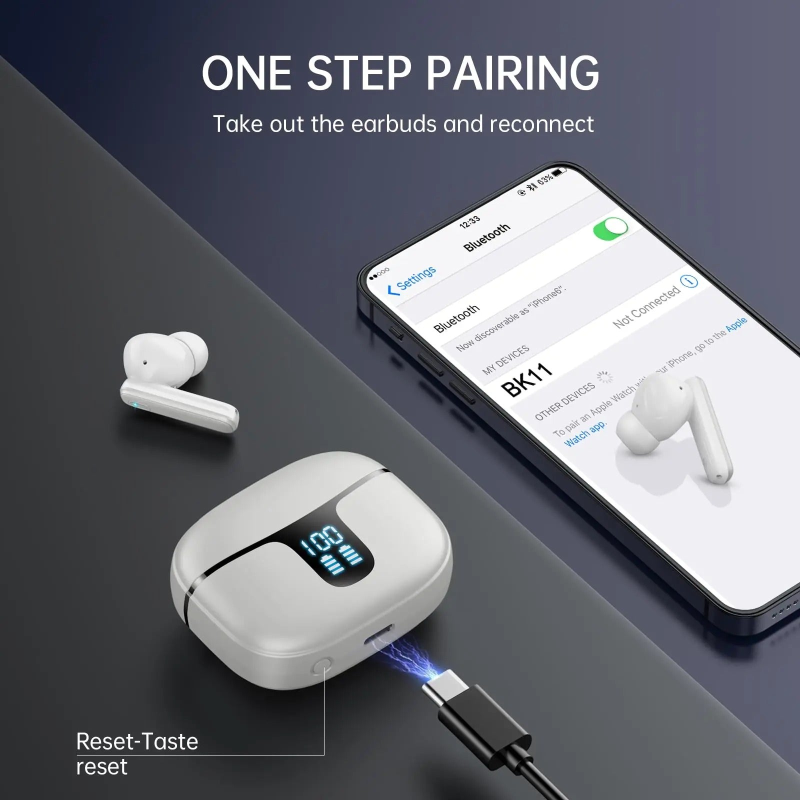 Bluetooth 5.3 Earbuds 40H Playtime, Hi-Fi Sound w/ENC Mic, IPX7 Waterproof, Comfort Fit Wireless Earphones for iOS Android