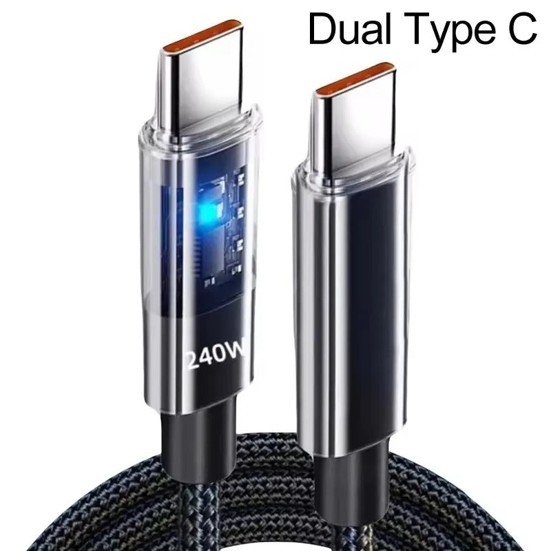 240W Nylon Cable USB Type C Super Fast Charging Cable For Samsung Xiaomi Huawei Honor LED Digital Display Fast Charger Data Cord - Buglass