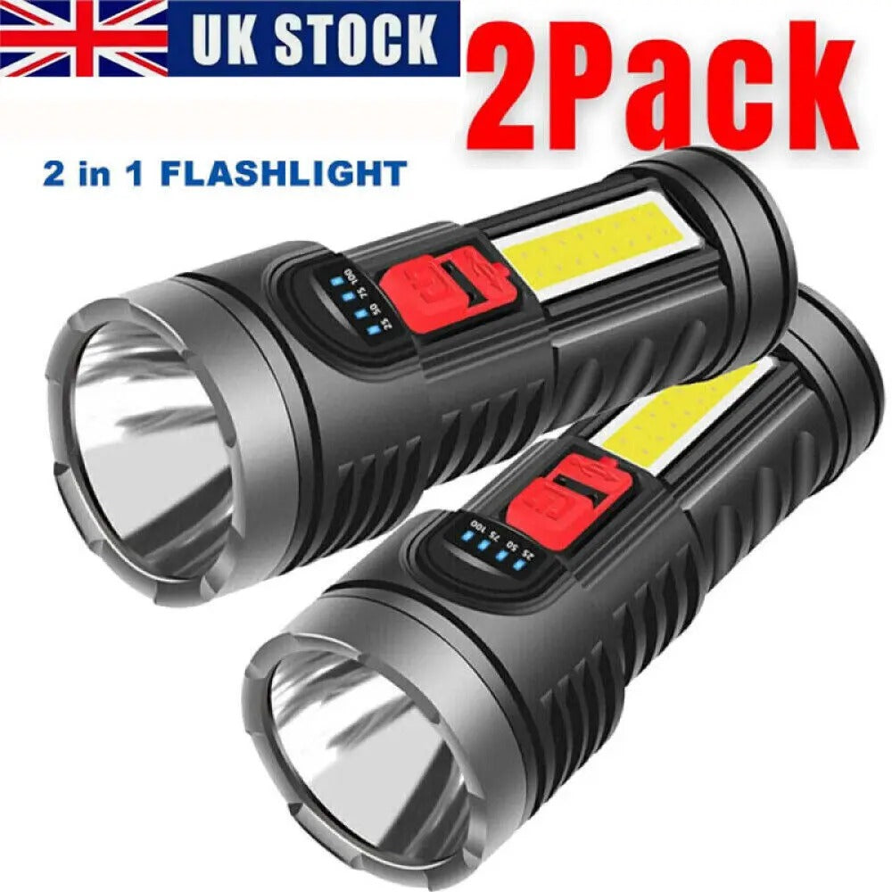 1/2pcs High Strong Power Led Flashlights Tactical Torch with Display Light USB Charging Camping Fishing Emergency Zoom Lantern - Buglass