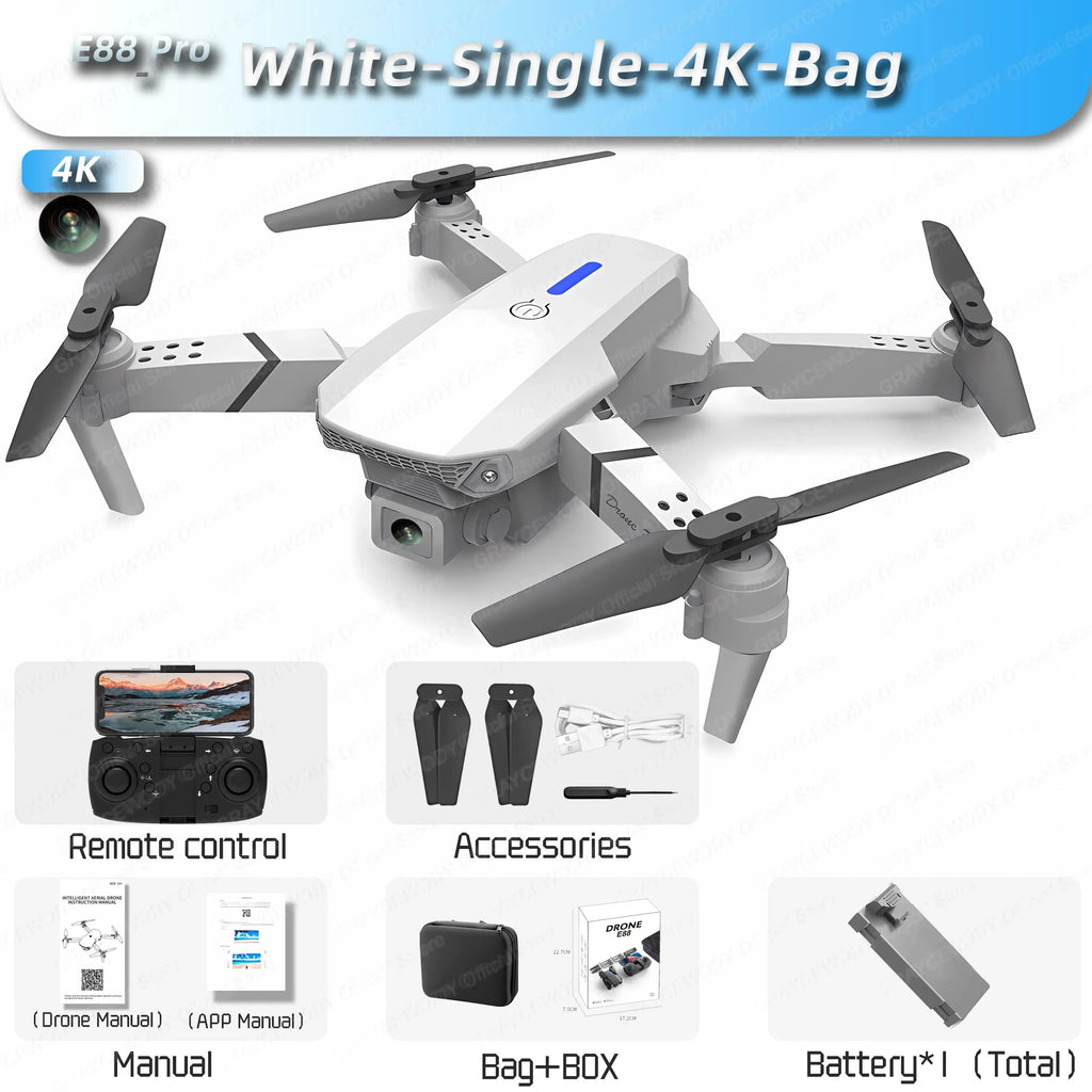 New E88Pro RC Drone 4K Professinal With 1080P Wide Angle HD Camera Foldable RC Helicopter WIFI FPV Height Hold Apron Sell