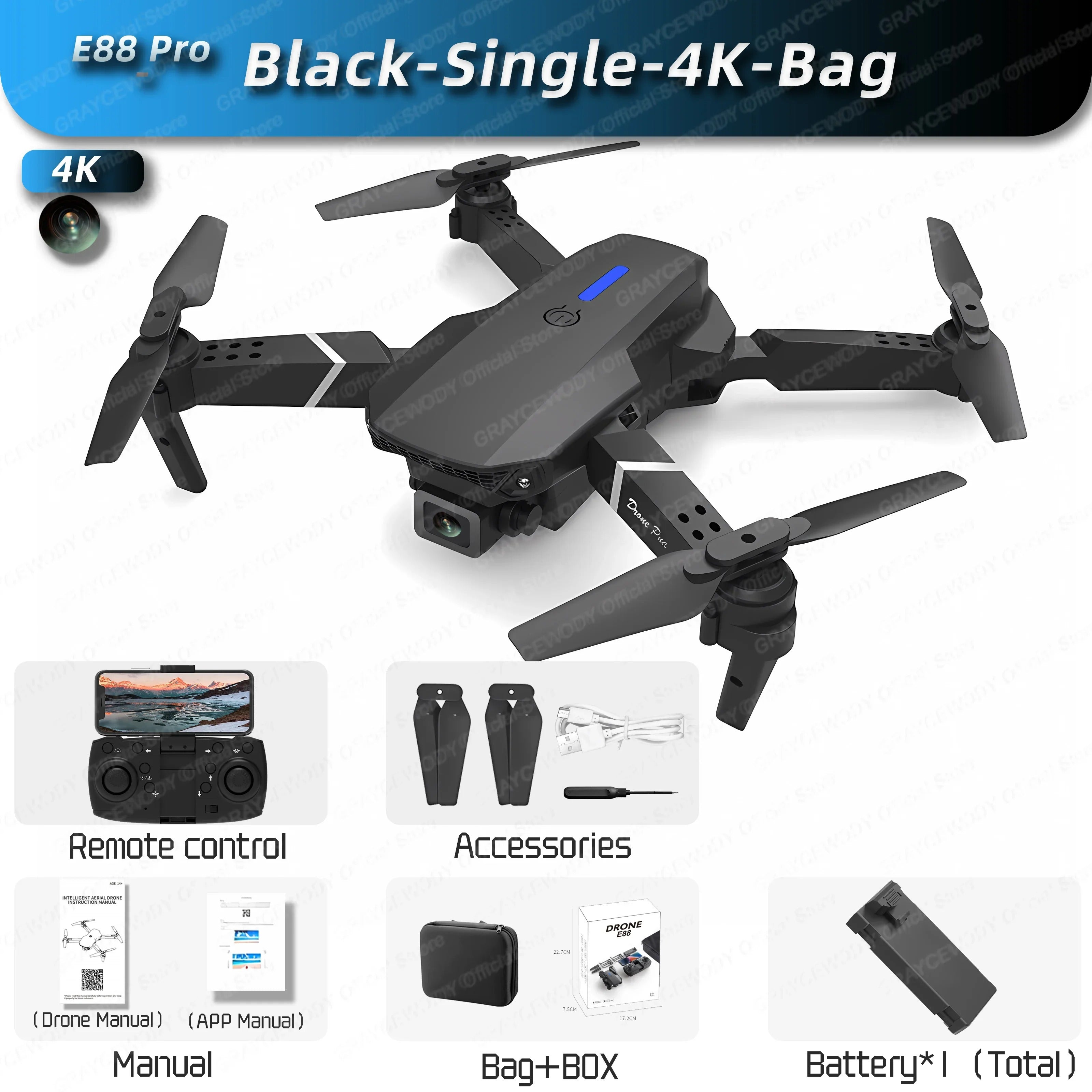 New E88Pro RC Drone 4K Professinal With 1080P Wide Angle HD Camera Foldable RC Helicopter WIFI FPV Height Hold Apron Sell