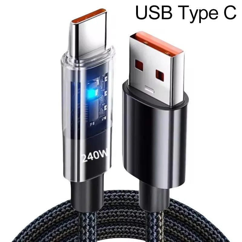 240W Nylon Cable USB Type C Super Fast Charging Cable For Samsung Xiaomi Huawei Honor LED Digital Display Fast Charger Data Cord - Buglass