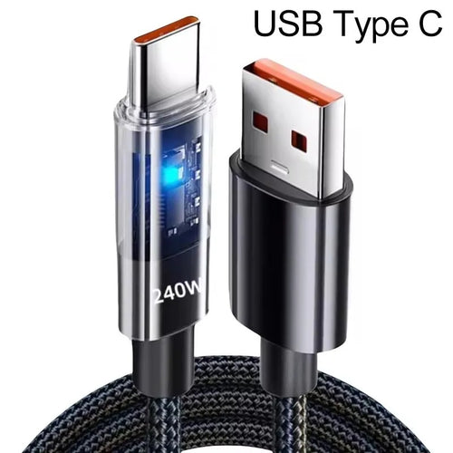 240W Nylon Cable USB Type C Super Fast Charging Cable For Samsung Xiaomi Huawei Honor LED Digital Display Fast Charger Data Cord - Buglass