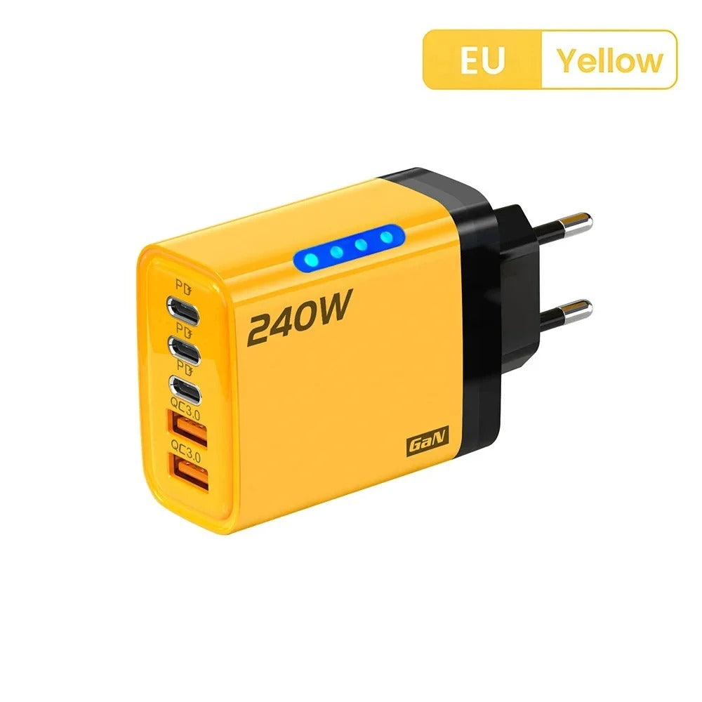 USB C GaN Charger 240W 5 in 1 Fast Charging Phone Charger Power Adapter For iPhone Samsung Xiaomi Type C EU/US Plug Wall Charger - Buglass