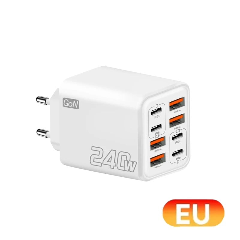 240W 8 Ports USB PD Phone Charger Super Fast Charging Adapter QC3.0 USB C Type C Mobile Phone Charger For iPhone Samsung Xiaomi
