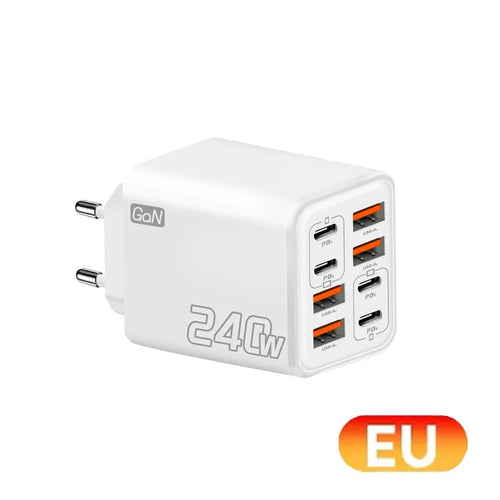 240W 8 Ports USB PD Phone Charger Super Fast Charging Adapter QC3.0 USB C Type C Mobile Phone Charger For iPhone Samsung Xiaomi