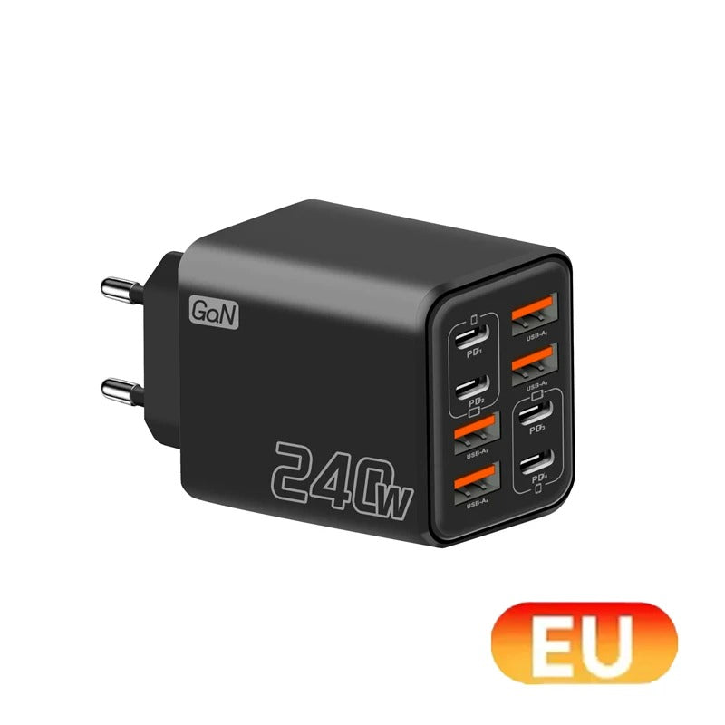 240W 8 Ports USB PD Phone Charger Super Fast Charging Adapter QC3.0 USB C Type C Mobile Phone Charger For iPhone Samsung Xiaomi