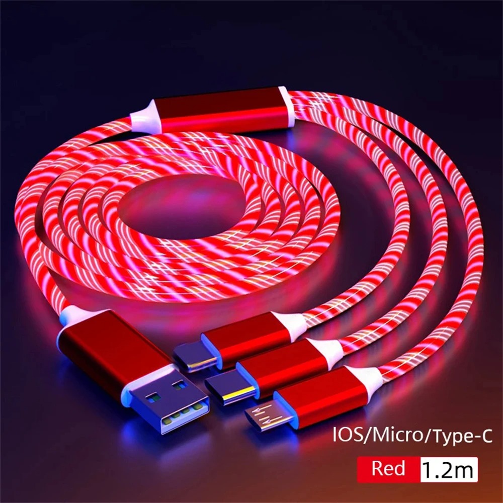 NNBILI Glowing LED Light USB 3 IN 1 cable Phone Fast Charging Charger Luminous Type C Cable For Xiaomi iPhone Phone Accessories.