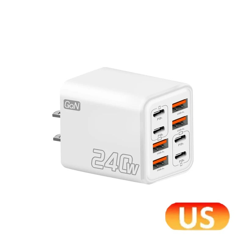 240W 8 Ports USB PD Phone Charger Super Fast Charging Adapter QC3.0 USB C Type C Mobile Phone Charger For iPhone Samsung Xiaomi