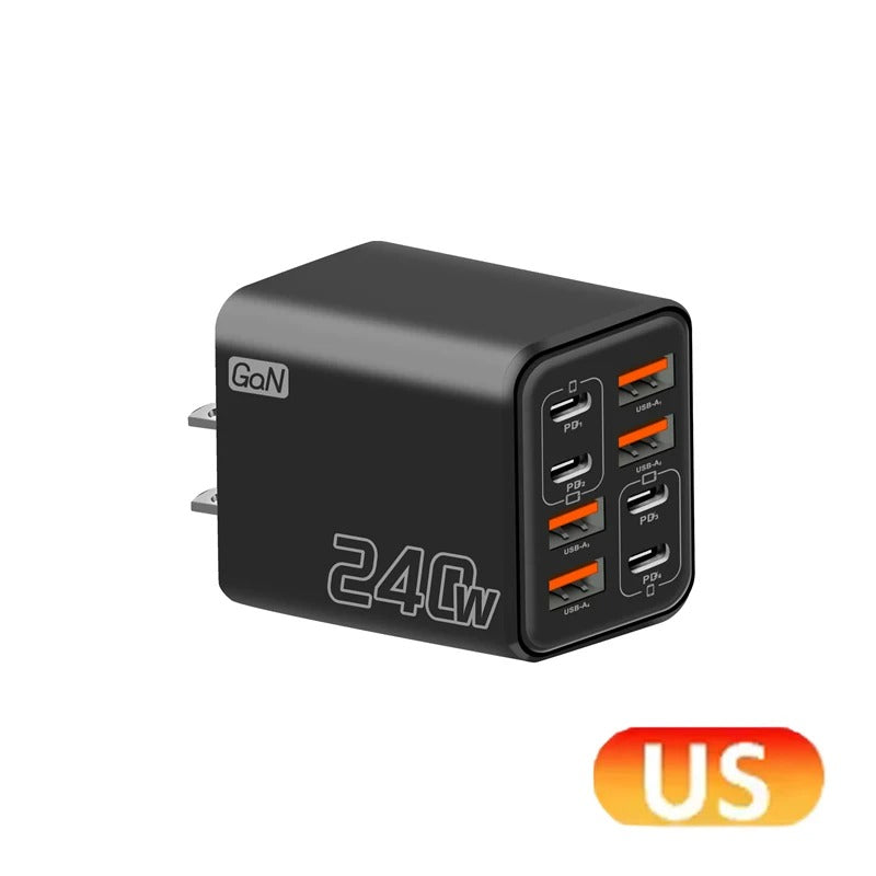 240W 8 Ports USB PD Phone Charger Super Fast Charging Adapter QC3.0 USB C Type C Mobile Phone Charger For iPhone Samsung Xiaomi
