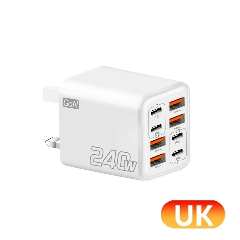 240W 8 Ports USB PD Phone Charger Super Fast Charging Adapter QC3.0 USB C Type C Mobile Phone Charger For iPhone Samsung Xiaomi