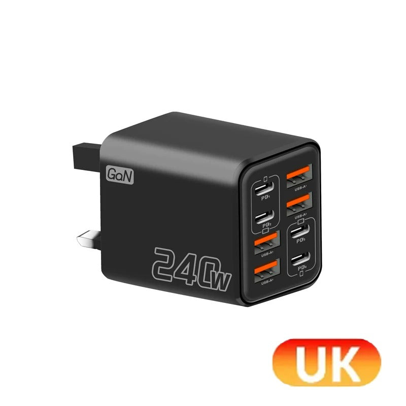 240W 8 Ports USB PD Phone Charger Super Fast Charging Adapter QC3.0 USB C Type C Mobile Phone Charger For iPhone Samsung Xiaomi