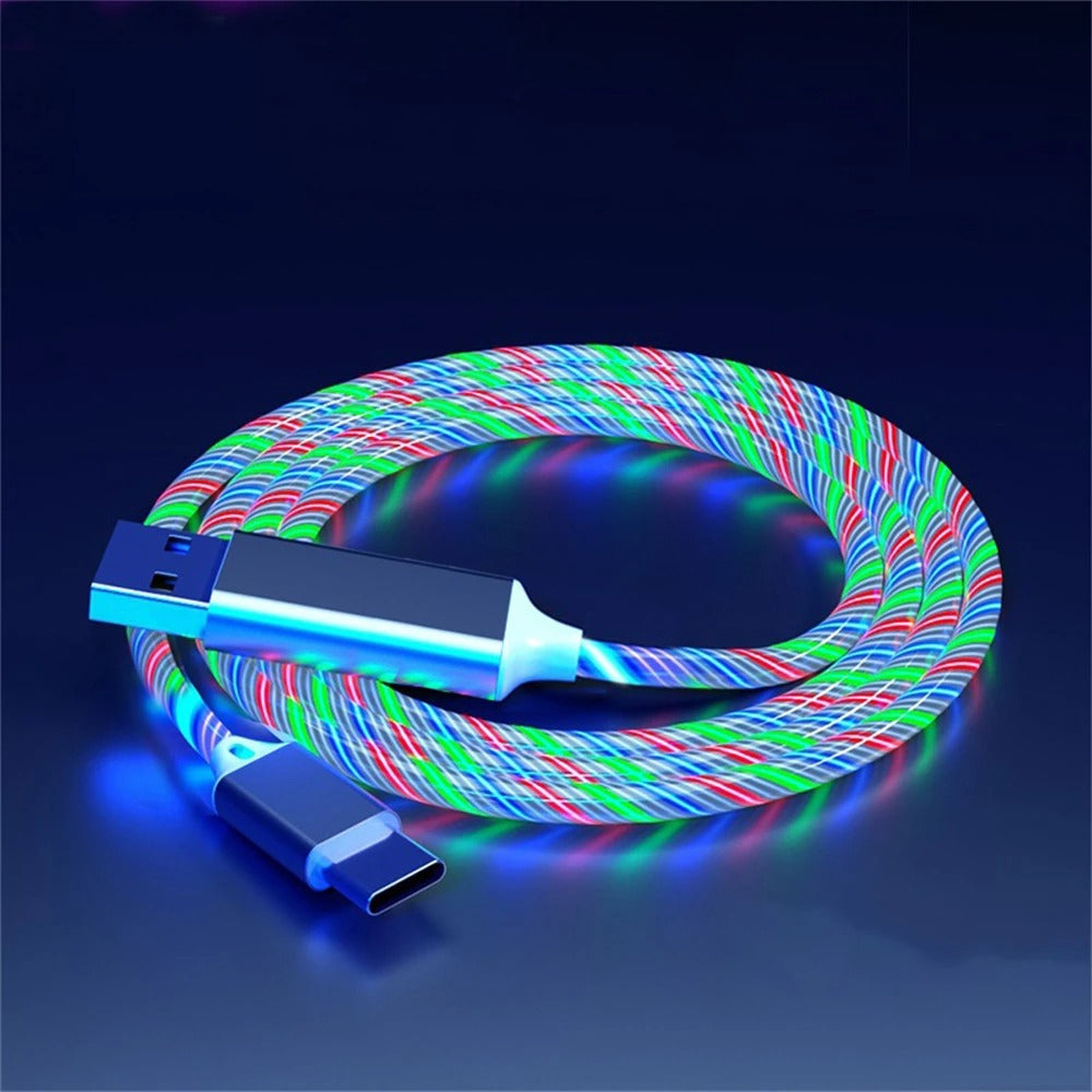 NNBILI Glowing LED Light USB 3 IN 1 cable Phone Fast Charging Charger Luminous Type C Cable For Xiaomi iPhone Phone Accessories.